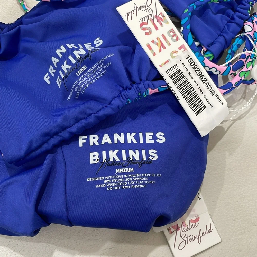 NWT Frankie’s bikini good vibes in electric blue green pink string high rise L/M